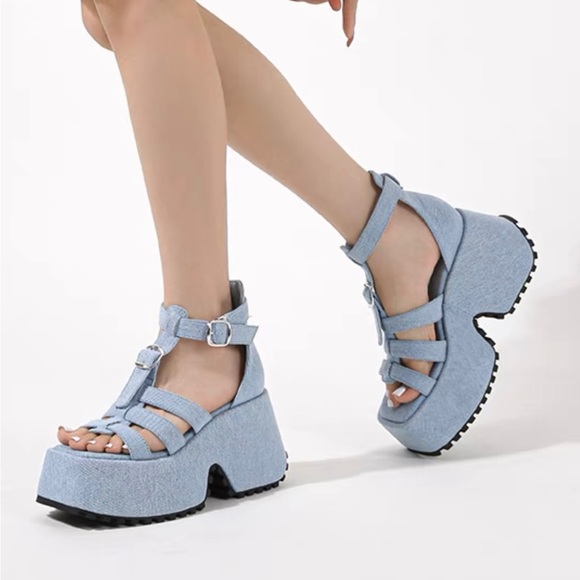 Denim Platform Shoes 42 WORN FOR PHOTO SHOOT ONLY !!! - Picture 2 of 6